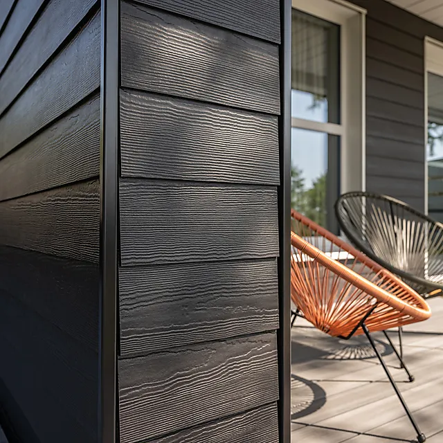 Fasade Hardie Plank svart granitt trestruktur